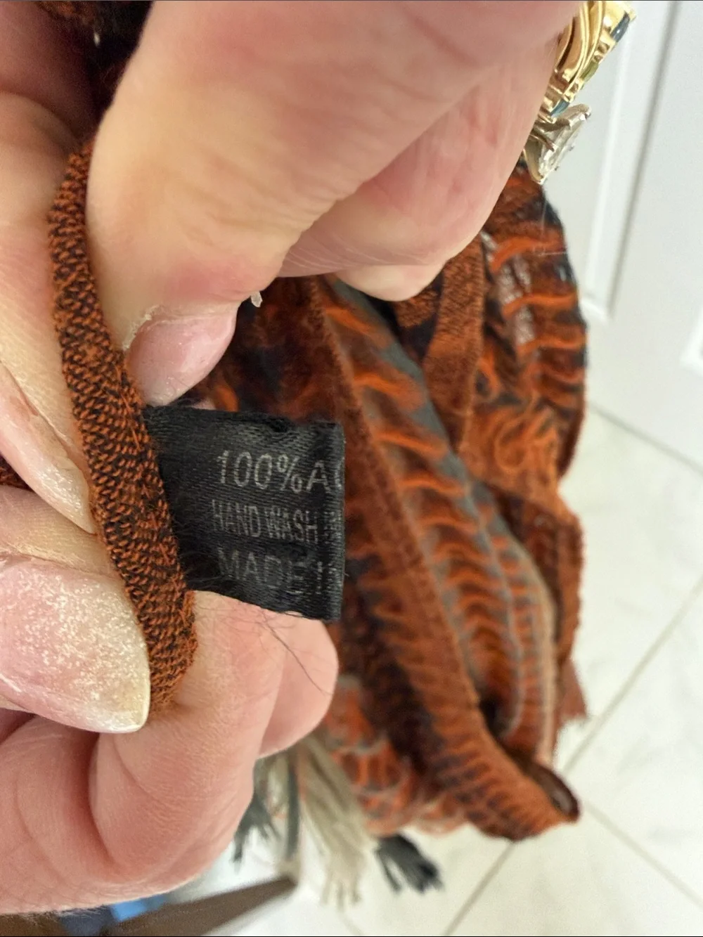 Waffle Knit Women’s Scarf in Brown and Orange